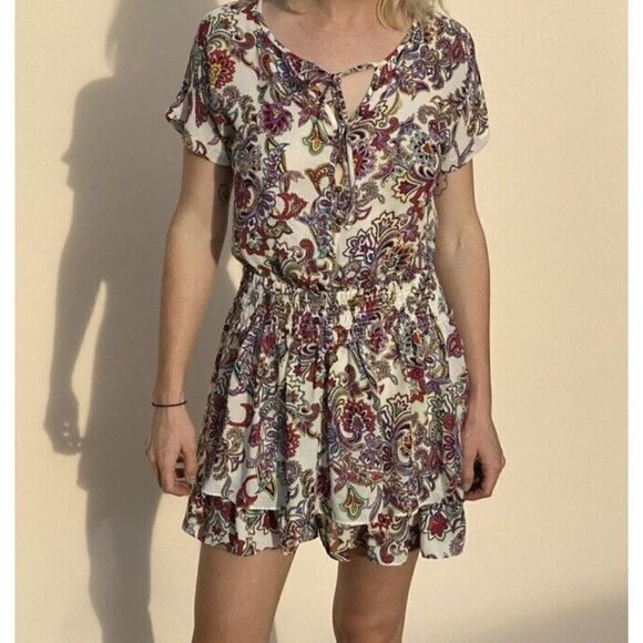 Banana Republic Multicolored Peasant Boho Paisley Tassel Tie Mini Dress Size XS - Picture 1 of 16